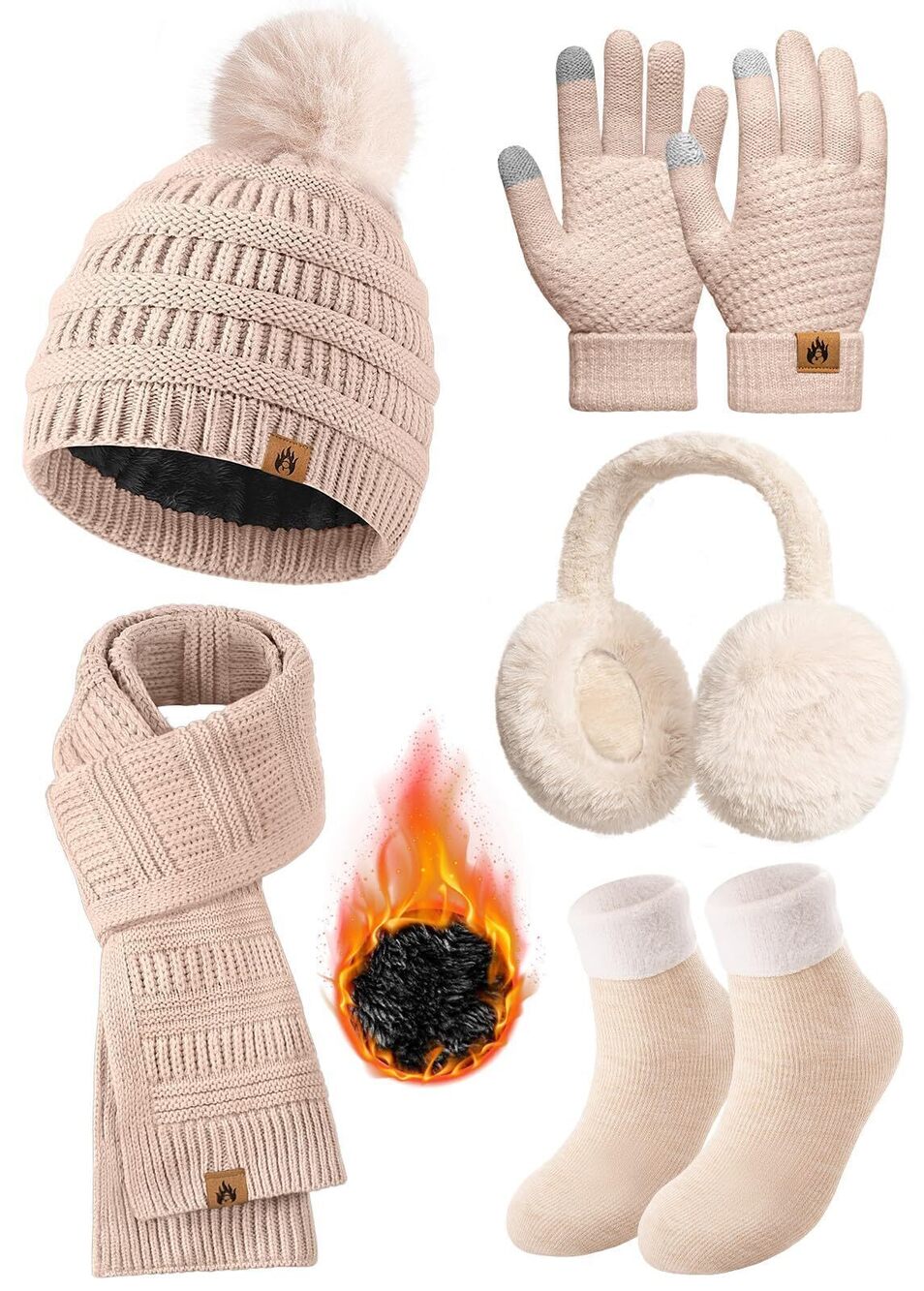 2795 Winter Knit Hat Beanie Scarf Touch Screen Gloves Ear Muffs Socks 5